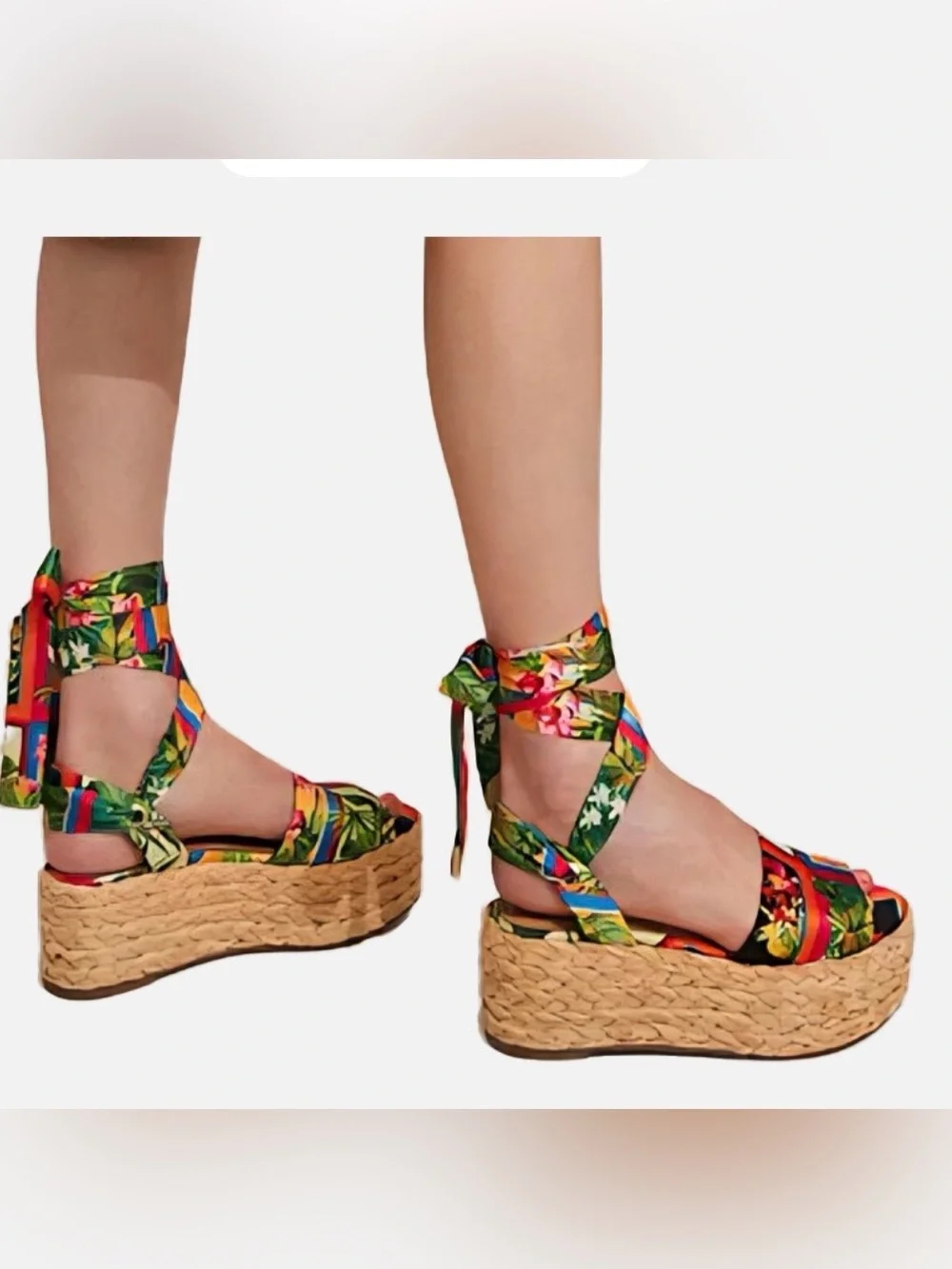 INC Fletcherr Tropical Print Espadrille Platform Sandals - Green pink red Multi